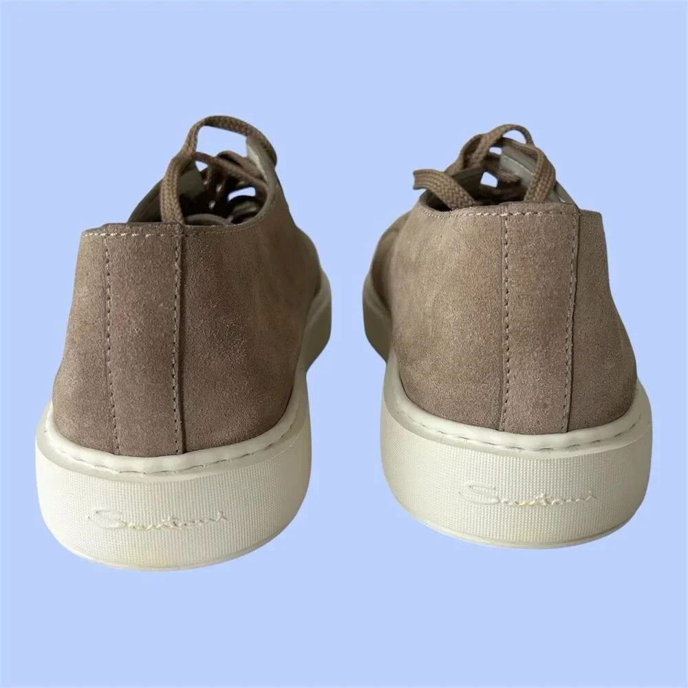 Santoni Men's Brown Suede Low Top Sneakers Shoes UK 9 US 10 Made in Italy